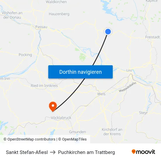Sankt Stefan-Afiesl to Puchkirchen am Trattberg map