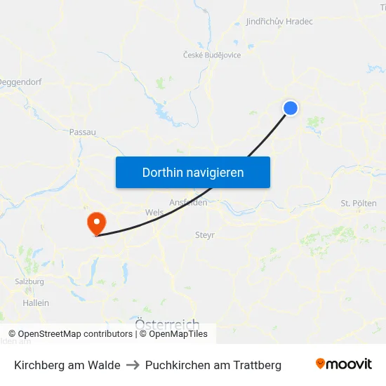 Kirchberg am Walde to Puchkirchen am Trattberg map