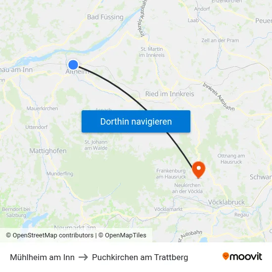 Mühlheim am Inn to Puchkirchen am Trattberg map