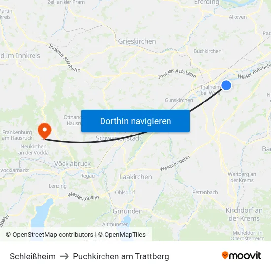 Schleißheim to Puchkirchen am Trattberg map