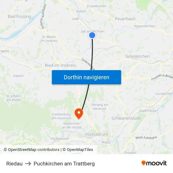 Riedau to Puchkirchen am Trattberg map
