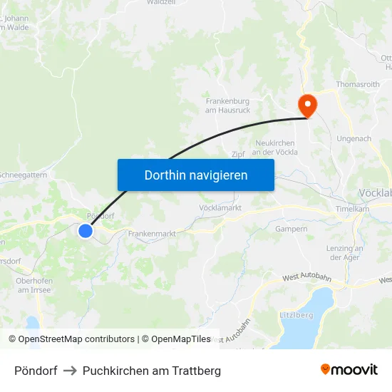 Pöndorf to Puchkirchen am Trattberg map
