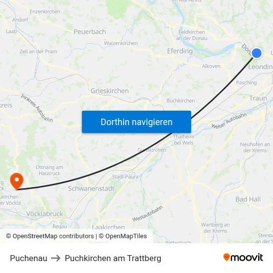 Puchenau to Puchkirchen am Trattberg map