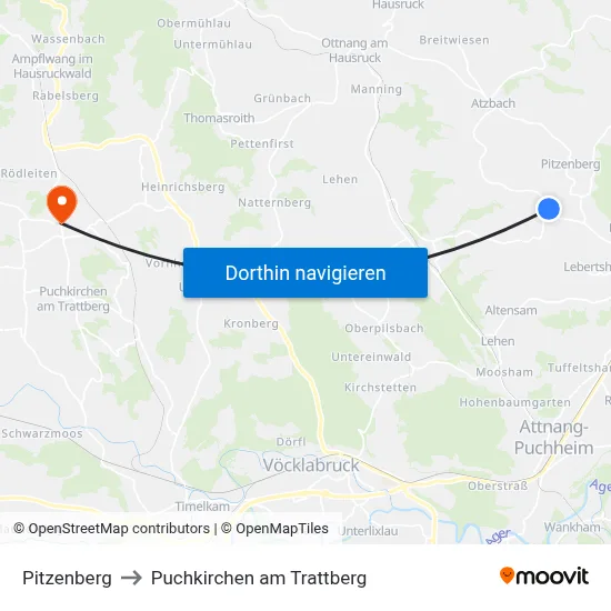 Pitzenberg to Puchkirchen am Trattberg map