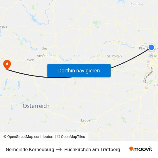 Gemeinde Korneuburg to Puchkirchen am Trattberg map