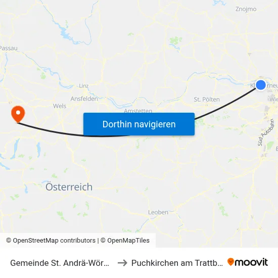 Gemeinde St. Andrä-Wördern to Puchkirchen am Trattberg map