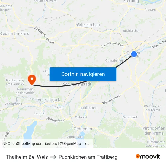 Thalheim Bei Wels to Puchkirchen am Trattberg map