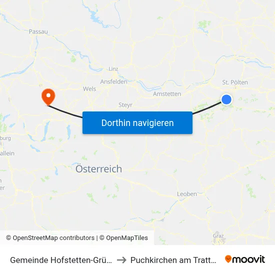 Gemeinde Hofstetten-Grünau to Puchkirchen am Trattberg map