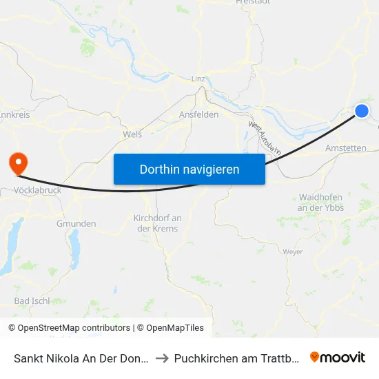 Sankt Nikola An Der Donau to Puchkirchen am Trattberg map