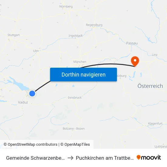 Gemeinde Schwarzenberg to Puchkirchen am Trattberg map