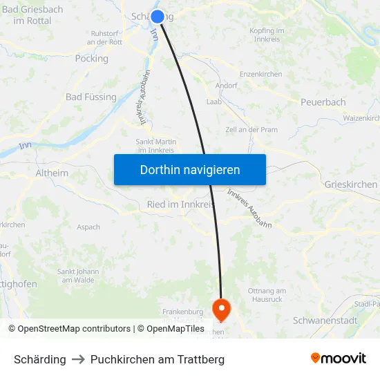 Schärding to Puchkirchen am Trattberg map