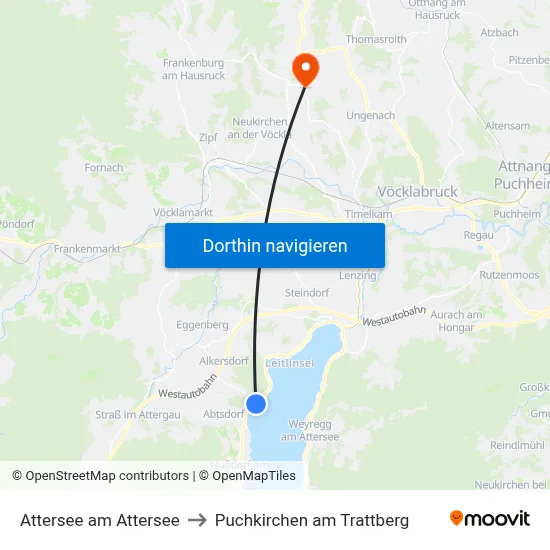 Attersee am Attersee to Puchkirchen am Trattberg map
