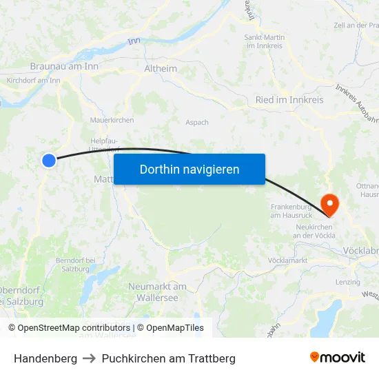 Handenberg to Puchkirchen am Trattberg map