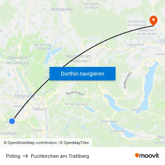 Piding to Puchkirchen am Trattberg map