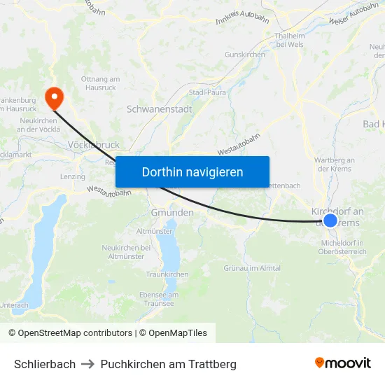 Schlierbach to Puchkirchen am Trattberg map