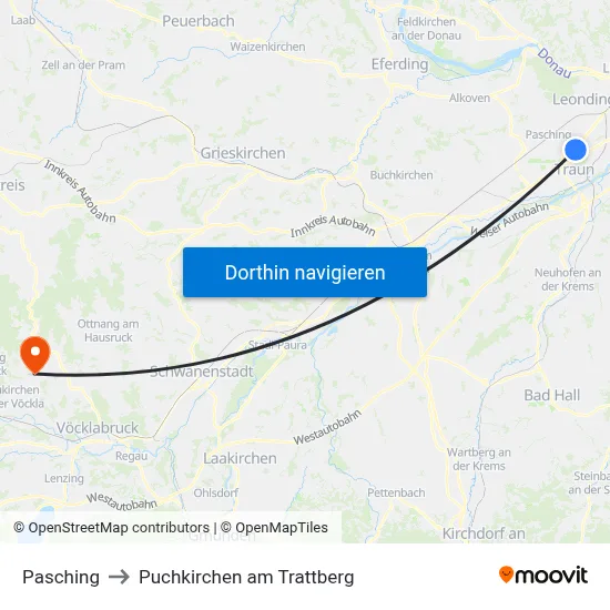 Pasching to Puchkirchen am Trattberg map