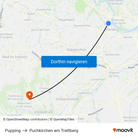 Pupping to Puchkirchen am Trattberg map
