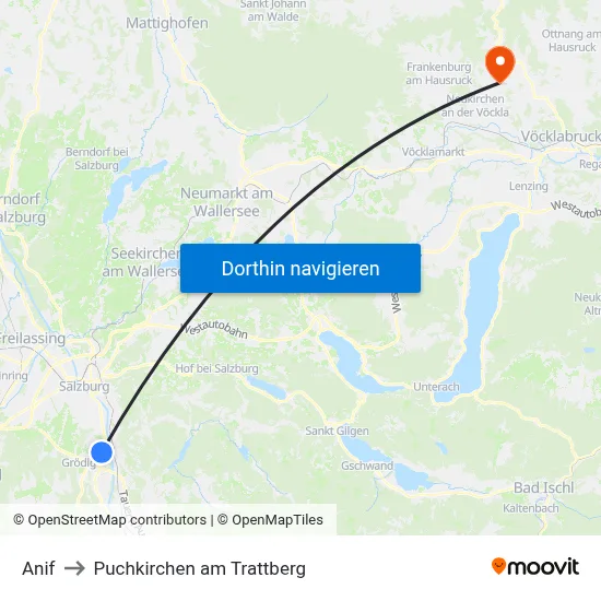 Anif to Puchkirchen am Trattberg map