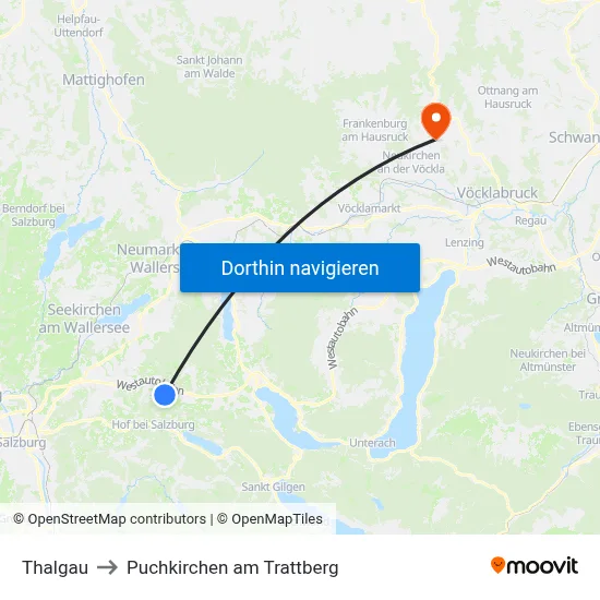 Thalgau to Puchkirchen am Trattberg map