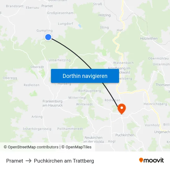 Pramet to Puchkirchen am Trattberg map
