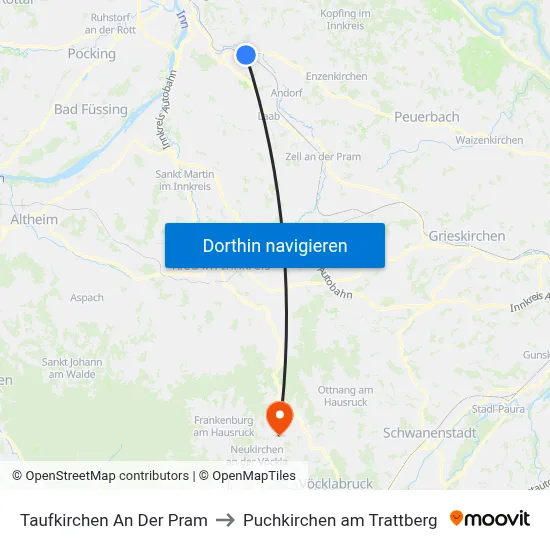 Taufkirchen An Der Pram to Puchkirchen am Trattberg map