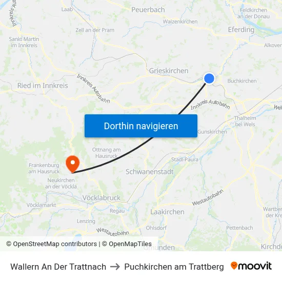 Wallern An Der Trattnach to Puchkirchen am Trattberg map