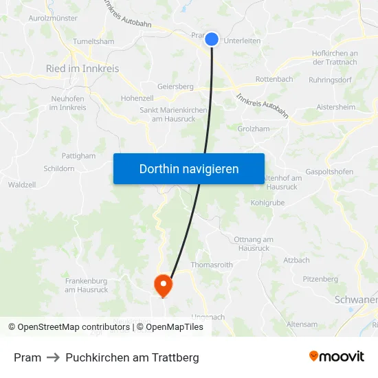 Pram to Puchkirchen am Trattberg map