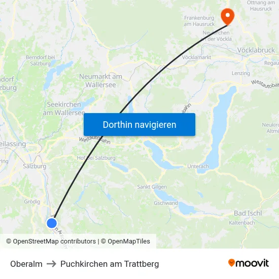 Oberalm to Puchkirchen am Trattberg map