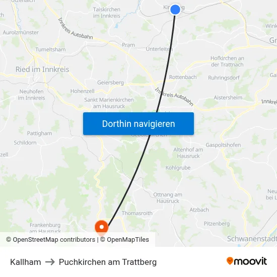 Kallham to Puchkirchen am Trattberg map