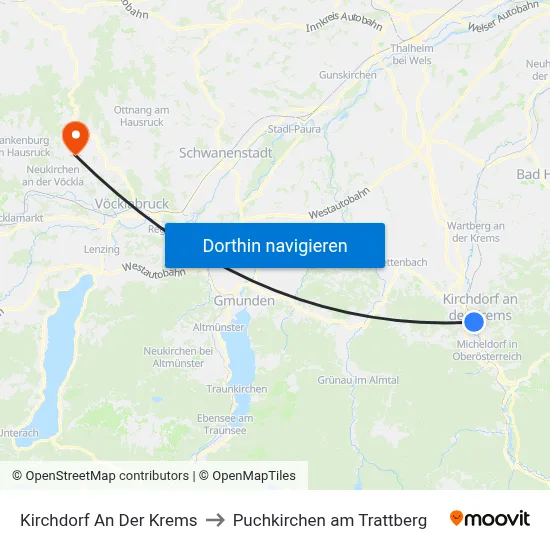 Kirchdorf An Der Krems to Puchkirchen am Trattberg map