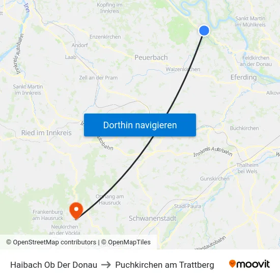 Haibach Ob Der Donau to Puchkirchen am Trattberg map