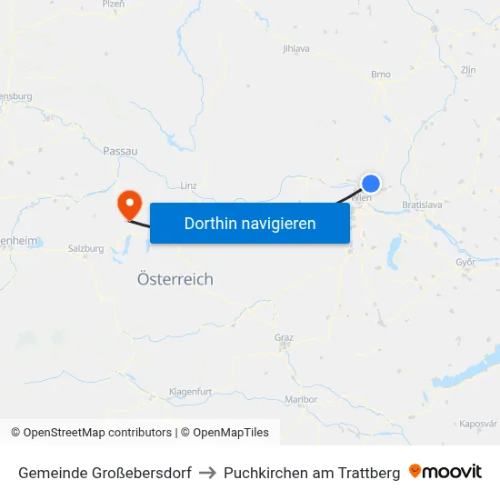 Gemeinde Großebersdorf to Puchkirchen am Trattberg map