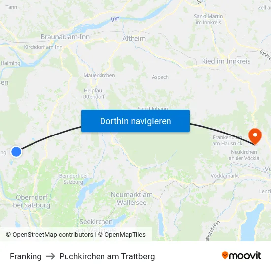 Franking to Puchkirchen am Trattberg map