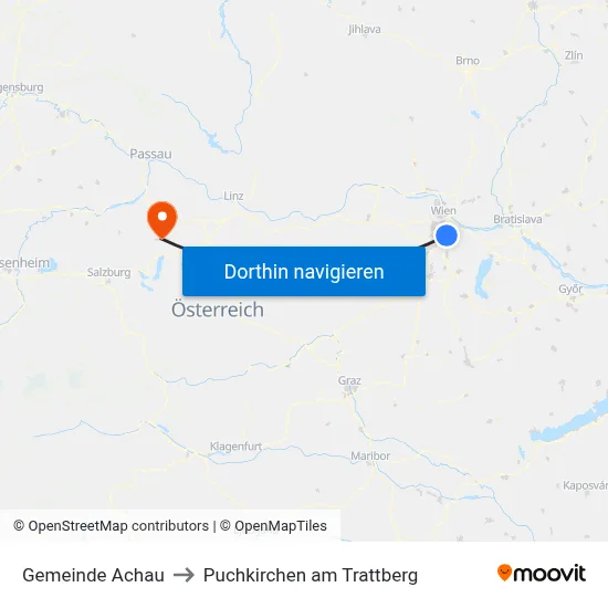 Gemeinde Achau to Puchkirchen am Trattberg map