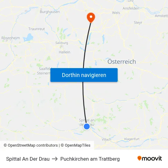 Spittal An Der Drau to Puchkirchen am Trattberg map