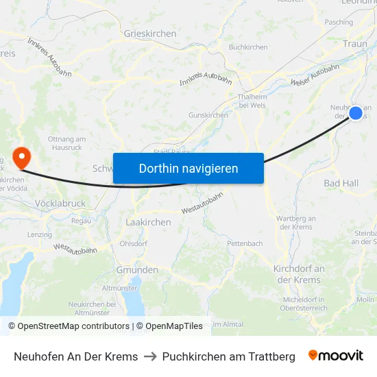 Neuhofen An Der Krems to Puchkirchen am Trattberg map