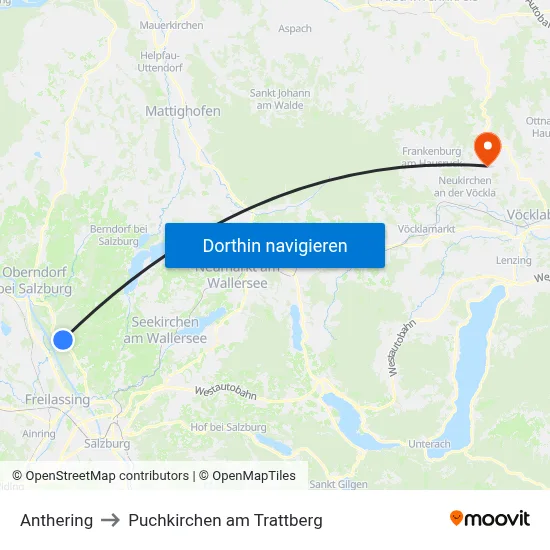 Anthering to Puchkirchen am Trattberg map