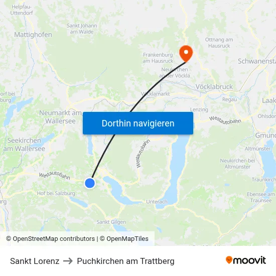 Sankt Lorenz to Puchkirchen am Trattberg map