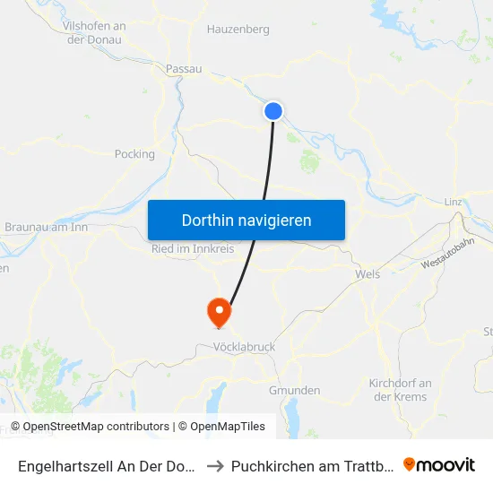 Engelhartszell An Der Donau to Puchkirchen am Trattberg map