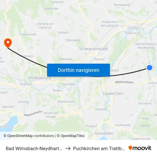 Bad Wimsbach-Neydharting to Puchkirchen am Trattberg map