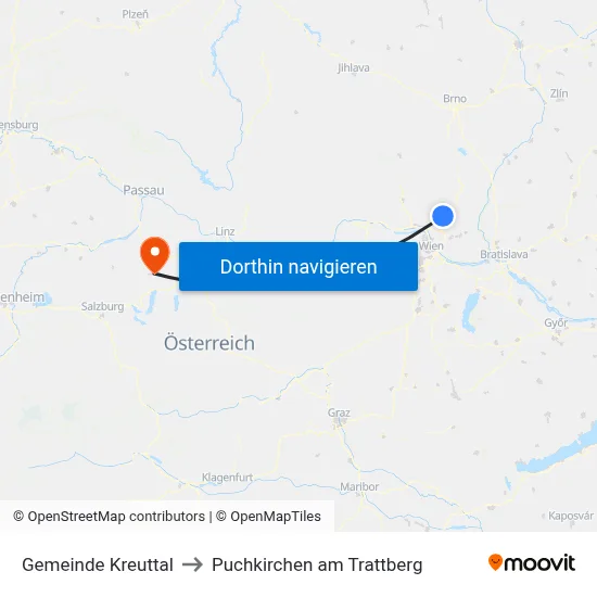 Gemeinde Kreuttal to Puchkirchen am Trattberg map