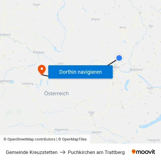 Gemeinde Kreuzstetten to Puchkirchen am Trattberg map