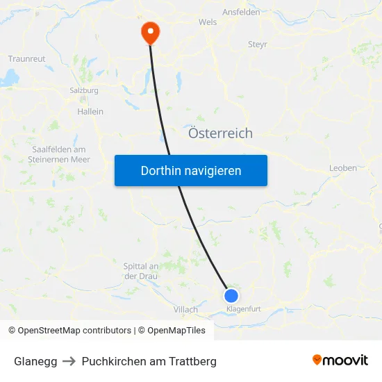 Glanegg to Puchkirchen am Trattberg map