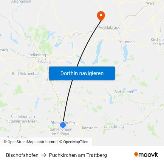 Bischofshofen to Puchkirchen am Trattberg map