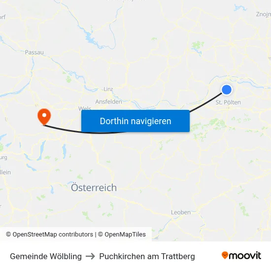 Gemeinde Wölbling to Puchkirchen am Trattberg map
