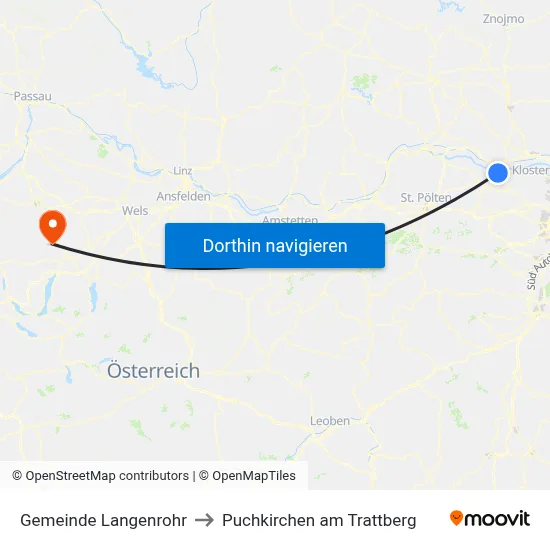 Gemeinde Langenrohr to Puchkirchen am Trattberg map