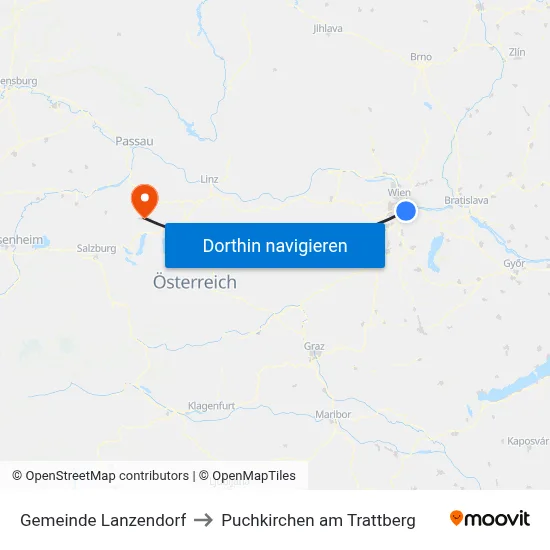 Gemeinde Lanzendorf to Puchkirchen am Trattberg map