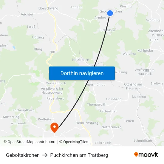 Geboltskirchen to Puchkirchen am Trattberg map