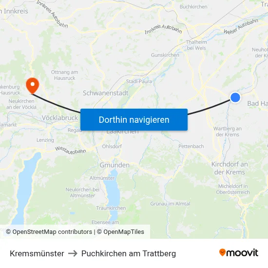 Kremsmünster to Puchkirchen am Trattberg map