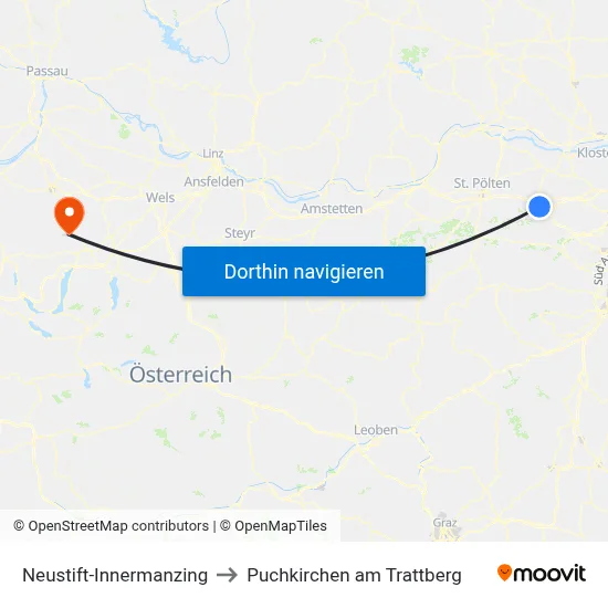 Neustift-Innermanzing to Puchkirchen am Trattberg map